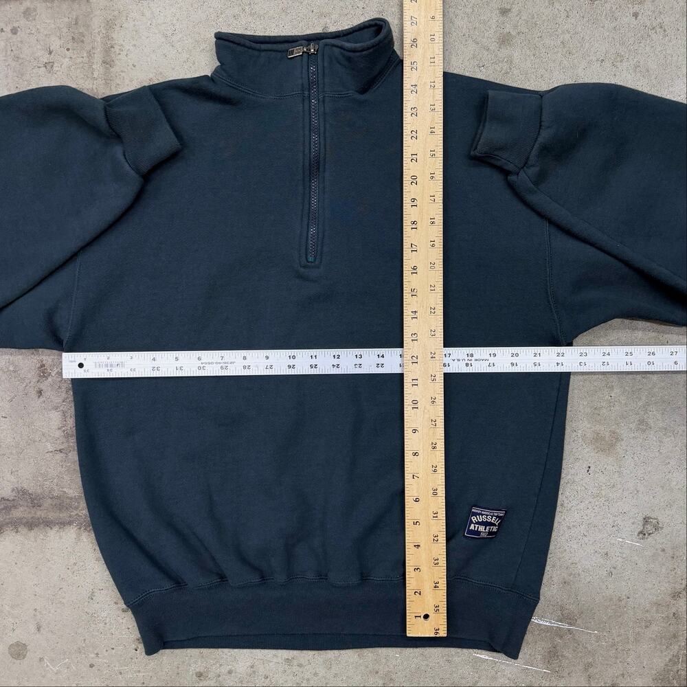 Vintage 90s Russell Athletic Quarter Zip Sweatshirt USA Made Dark Teal Green L - Picture 8 of 9